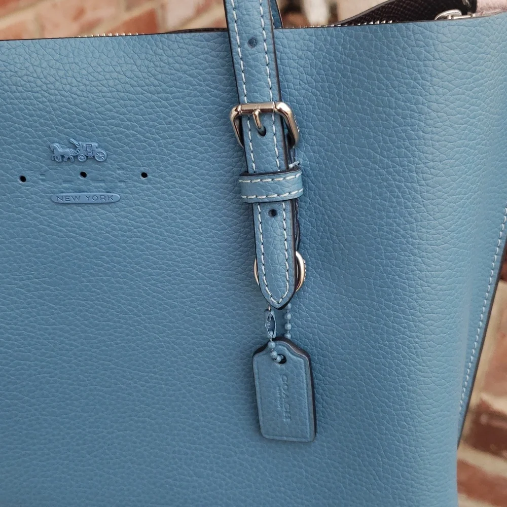 Coach Mollie Tote 25 Leather Satchel Convertible Bag Pacific Blue Designer - Picture 16 of 17